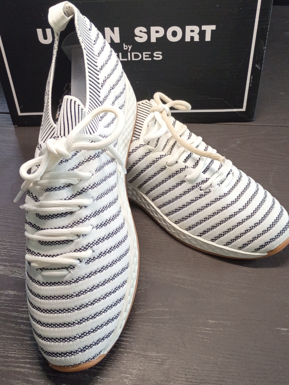 Union Sport Striped Knit Lace-Up Sneakers - White & Navy